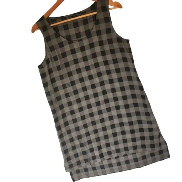 New $238 Eileen Fisher Tunic Dress Sz S/P Black Green Silk Buffalo Plaid Chiffon - Picture 10 of 12